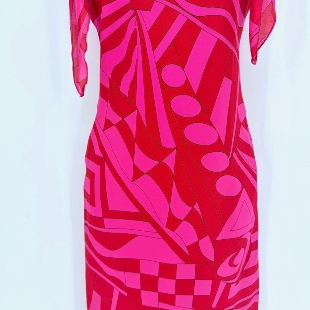 Morrell Maxie VTG 100% Silk Pink Red Psychedelic Asymmetrical Hem Dress 10‎ - Picture 10 of 10